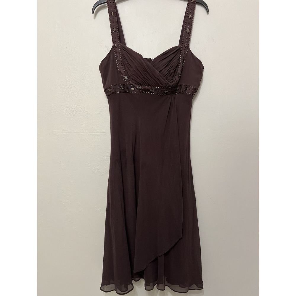 Y2k Whimsical Babydoll Brown Dark Romantic 100% Silk Beaded Dress Forest Fairy‎